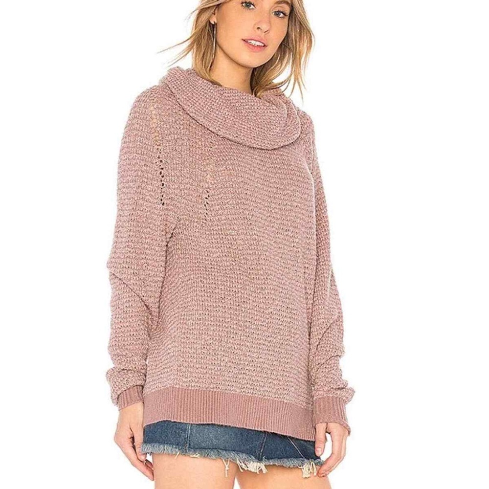 Free People Softly Structured Cowl Neck Sweater - Size L Mauve Purple Pink Color